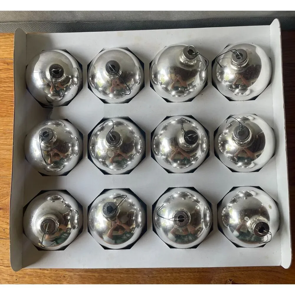 Vintage Rauch 12 Silver Glass Christmas Ball Ornaments 3